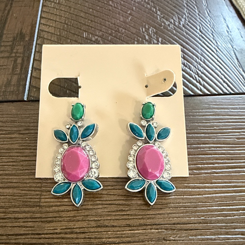 Lia Sophia "Flamenco" Silver Tone w/Cut Crystals & Resin Pierced Earrings